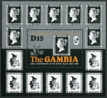 Gambia 1001-1002,1003, MNH.Mi 1159-60,Bl.109. LONDON-1990.Penny Black,150th Ann. - Gambia (1965-...)