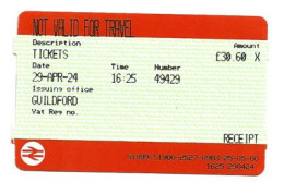 GUILFORD. West Surrey, ENGLAND.  Railway Ticket - Europe