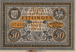 50 PFENNIG 1921 Stadt ETTLINGEN Baden UNC DEUTSCHLAND Notgeld Banknote #PB369 - [11] Local Banknote Issues