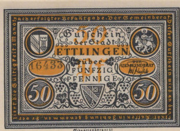 50 PFENNIG 1921 Stadt ETTLINGEN Baden UNC DEUTSCHLAND Notgeld Banknote #PB361 - [11] Local Banknote Issues