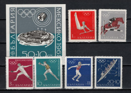 Bulgaria 1968 Olympic Games Mexico, Space, Equestrian, Fencing, Rowing Etc. Set Of 6 + S/s MNH - Ete 1968: Mexico