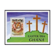 Ghana 911, MNH. Michel 1047 Bl.108. Easter 1984. Cross, Jesus. - Voorafgestempeld