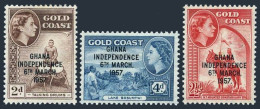 Ghana 25-27, Hinged. GHANA INDEPENDENCE 6th MARCH 1957. Lake Bosumtwi, Drums. - Precancels