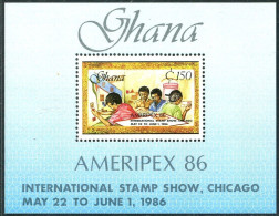 Ghana 1005, MNH. Michel Bl.123. AMERIPEX-1986. Young Collectors. - Voorafgestempeld