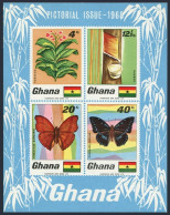 Ghana 335a, Hinged. Michel Bl.31. Rubber, Tobacco, Butterflies, Porcupine, 1968. - Préoblitérés