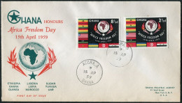Ghana  46-47,FDC.Michel 46-47. Africa Freedom Day,1959.Globe,Flags. - Voorafgestempeld