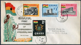 Ghana 17-20,FDC.Michel 20-23. Independence,1st Ann,1958.Hotel,Parliament,Flag. - Prematasellado
