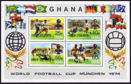 Ghana 553 Ad Sheet,MNH.Michel Bl.60A. Soccer,overprinted APOLLO/SOYUZ,1975. - VorausGebrauchte