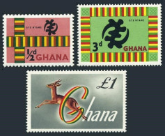 Ghana 95-97, Hinged. Michel 95-97. Gye Nyame, Red-fronted Gazelle, Flag.1959. - Voorafgestempeld
