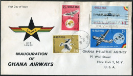 Ghana 32-35,FDC.Michel 28-31. Ghana Airways 1958.Jet.Birds:Vulture,Albatross. - Prematasellado