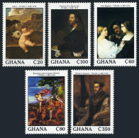 Ghana 1078-1082,1083,MNH.Mi 1225-1229,Bl.133. Paintings By Titian,1989. - Precancels