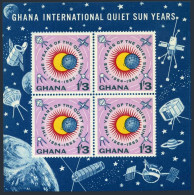 Ghana 166a, MNH. Michel 170-172,Bl.9. Quiet Sun Year IQSY-1964. Space. - Precancels
