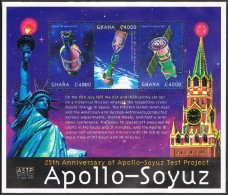 Ghana 2188 Ac,2189 Sheets,MNH. Apollo-Soyuz Mission, 25th Ann. 2000. - Voorafgestempeld