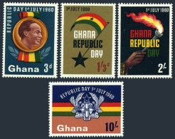 Ghana 78-81,81a, Hinged. Mi 80-83, Bl.2. Republic Day 1960. Nkrumah, Flag, Arms. - Prematasellado