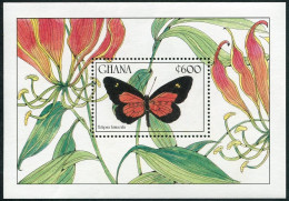 Ghana 1183,MNH.Michel 1362,Bl.153. Butterflies 1990.Telipna Bimacula. - Prematasellado
