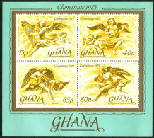 Ghana 564 Ad Sheet, MNH. Michel Bl.63. Christmas 1975. Angels, Post Horn. - Precancels