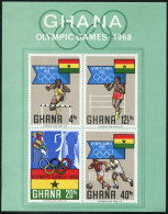 Ghana 343a Sheet, MNH. Mi Bl.33. Olympics Mexico-1968. Hurdling, Boxing, Soccer, - Prematasellado