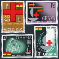Ghana 139-142,142a Sheet,hinged.Mi 145-148,Bl.8. Red Cross Centenary,1963.Globe. - VorausGebrauchte