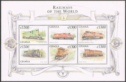 Ghana 2109-2110 Af Sheets,MNH. Railways Of The World,1999.Trains.  - Voorafgestempeld