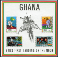 Ghana 386-389,389a Two Sheets,MNH.Mi 397-400,Bl.39B-38C. Man's Moon Landing.1970 - Preobliterati