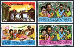Ghana 596-599,600, MNH. Michel 670-673, 674-677 Bl.67. Christmas 1976. Children. - Voorafgestempeld