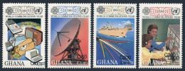 Ghana 1107-1110,1111,MNH. World Communication Year 1983.Dish Antenna,Cable Ship, - Precancels