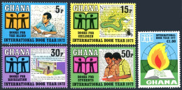 Ghana 445-449,449a Sheet, MNH. Michel 458-462, Bl.45. Book Year IBY-1972, Snake. - Voorafgestempeld