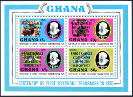 Ghana 620 Ad Sheet,MNH.Michel Bl.70. Visit Of Prince Charles,1977.Alexander Bell - Prematasellado
