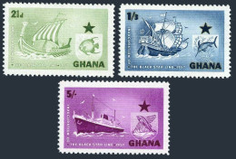 Ghana 14-16, Lightly Hinged. Michel 17-19. Black Star Line, Ships, Fish, 1957. - Preobliterati
