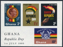Ghana 81a Sheet, MNH. Michel Bl.2. Republic Day 1960. Nkrumah, Flag, Arms. - Preobliterati