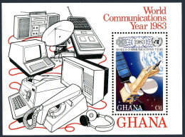 Ghana 840, MNH. Mi 988 Bl.101. World Communication Year WCY-1983. Satellites. - Precancels