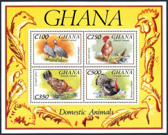 Ghana 1628 Ad Sheet, MNH. Michel 1904-1907 Bl.237. Domestic Birds, 1993. - Precancels