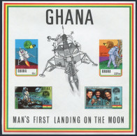 Ghana 389a Imperf, MNH. Michel Bl.39B. Man's First Landing On The Moon. 1970. - Voorafgestempeld