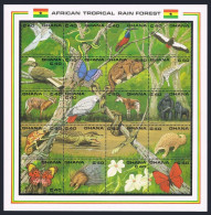 Ghana 1224 Sheet,MNH. African Tropical Rain Forest:Blue Fairy Flycatcher,Gorilla - Precancels