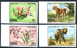 Ghana 402-405 Imperf, MNH. Michel 413B-416B. Fauna 1970. Lioness,Elephant.Flora. - Prematasellado