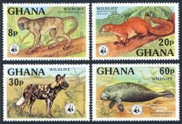 Ghana 621-624,625, MNH. Mi 702-709 Bl.71. WWF 1977. Colobus,Squirrel,Manatee,Dog - Voorafgestempeld
