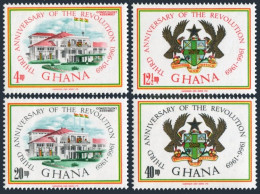 Ghana 352-355,355a, MNH. Mi 363-366,Bl.36. Revolution, 3rd Ann.1969. Arms-Eagle. - VorausGebrauchte