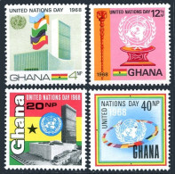 Ghana 344-347,347a, MNH. Michel 355-358, Bl.34. UN Day, 1968. Headquarters. - Voorafgestempeld