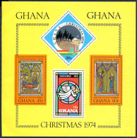 Ghana 548 Sheet, MNH. Mi 593-596 Bl.59. Christmas 1974. Angel, Kings, Nativity. - Preobliterati