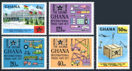 Ghana 410-414, MNH. Mi 423-427. International Trade Fair, 1971. Transport,flags. - Preobliterati