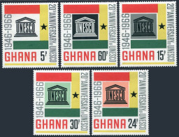 Ghana 264-268, 268a Sheet, MNH. Michel 274-278, Bl.23. UNESCO, 20th Ann. 1966. - Preobliterati