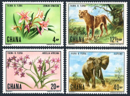 Ghana 402-405, MNH. Michel 413-416. Fauna 1970. Lioness, Elephant. Flora. - Voorafgestempeld