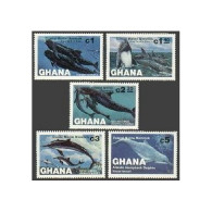 Ghana 841-845,846,MNH.Michel 977-981,Bl.100. Marine Mammals,1983.Whales,Dolphins - Voorafgestempeld