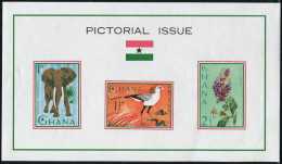 Ghana 194a, 199a, MNH. Fauna 1964. Secretary Bird, Elephant, Parrot, Tulip Tree, - VorausGebrauchte