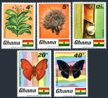 Ghana 331-335a,MNH. Mi 342-346,Bl.31. Rubber,Tobacco,Butterflies,Porcupine,1968. - Precancels