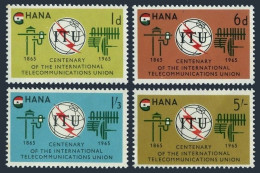 Ghana 204-207,207a Sheet, MNH. Michel 210-213, Bl.17. ITU-100, 1965.Emblem, Flag - Preobliterati
