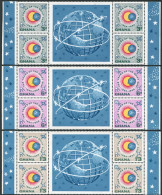 Ghana 186-188 Four Sets/label, MNH. Mi 185-187. Quiet Sun Year IQSY-1964. Space - Voorafgestempeld