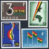 Ghana 143-146, MNH. Michel 149-152. Republic, 3rd Ann. 1963. Flags, Map, Torch. - Voorafgestempeld