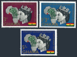 Ghana 107-109,109a,MNH. Mi 109-111,Bl.6. Queen Elizabeth II,visit 1961.Map,Palm. - Voorafgestempeld