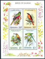 Ghana 750, MNH. Michel Bl.88. Birds 1981. Trogon, Robin-chat,Bee-eater,Parakeet. - Préoblitérés